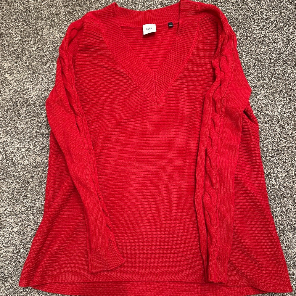 Cabi Standout Pullover Sweater V Neck Cable Knit size S Women Red 3714